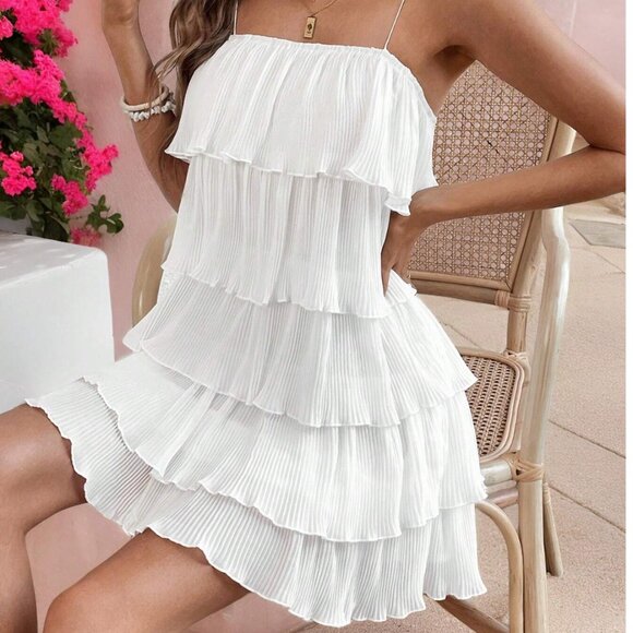 Boho Ruffle Tiered Mini Dress White - Picture 3 of 7
